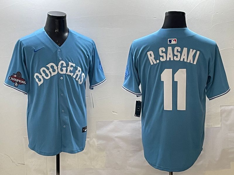 Men Los Angeles Dodgers #11 R.Sasaki Light Blue Joint Name 2025 Nike MLB Jersey style 2->los angeles dodgers->MLB Jersey